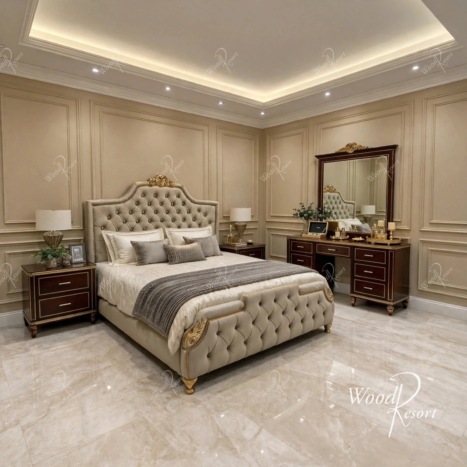 Plush Wood Modern Bedset